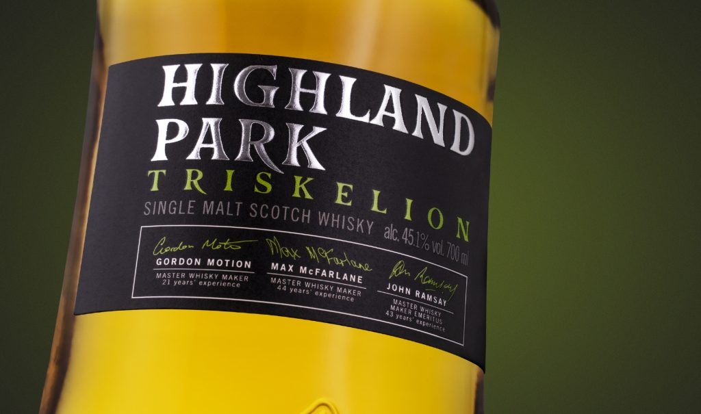 Highland Park Triskelion is a single malt created by three Master Whisky Makers with over 100 years of whisky making experience.